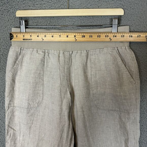 Allen Allen Pants Womens Petite Medium Beige Pull On‎ 100% Linen Straight Leg - Picture 5 of 9